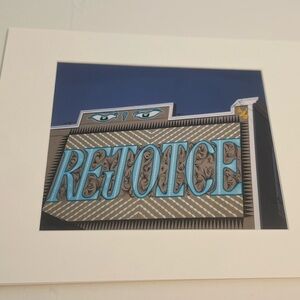 Rejoice Art Print with Blue and Gold Accents